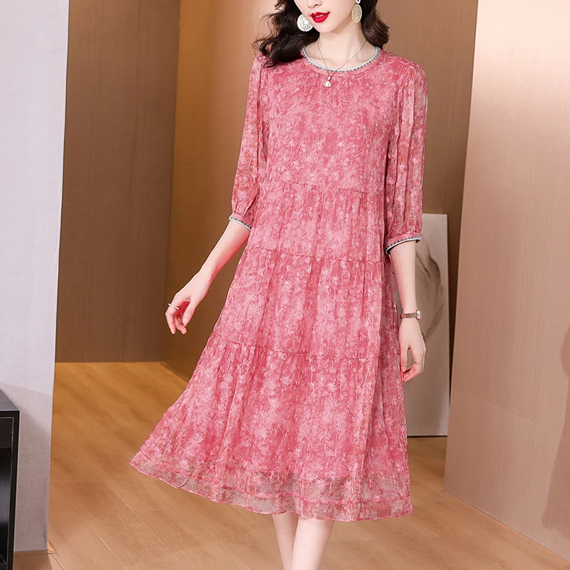 Pink Embroidery Floral Silk Sheer Sensual Sexy Dress for Women Summer Elegant Luxury Party Vestidos 2024 Korean Vintage Dresses