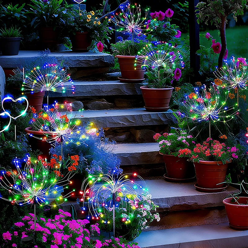Guirlandes lumineuses solaires imperméables, décoration de jardin, chemin, feu d'artifice, pour Patio extérieur, fête, balcon, cour, pelouse