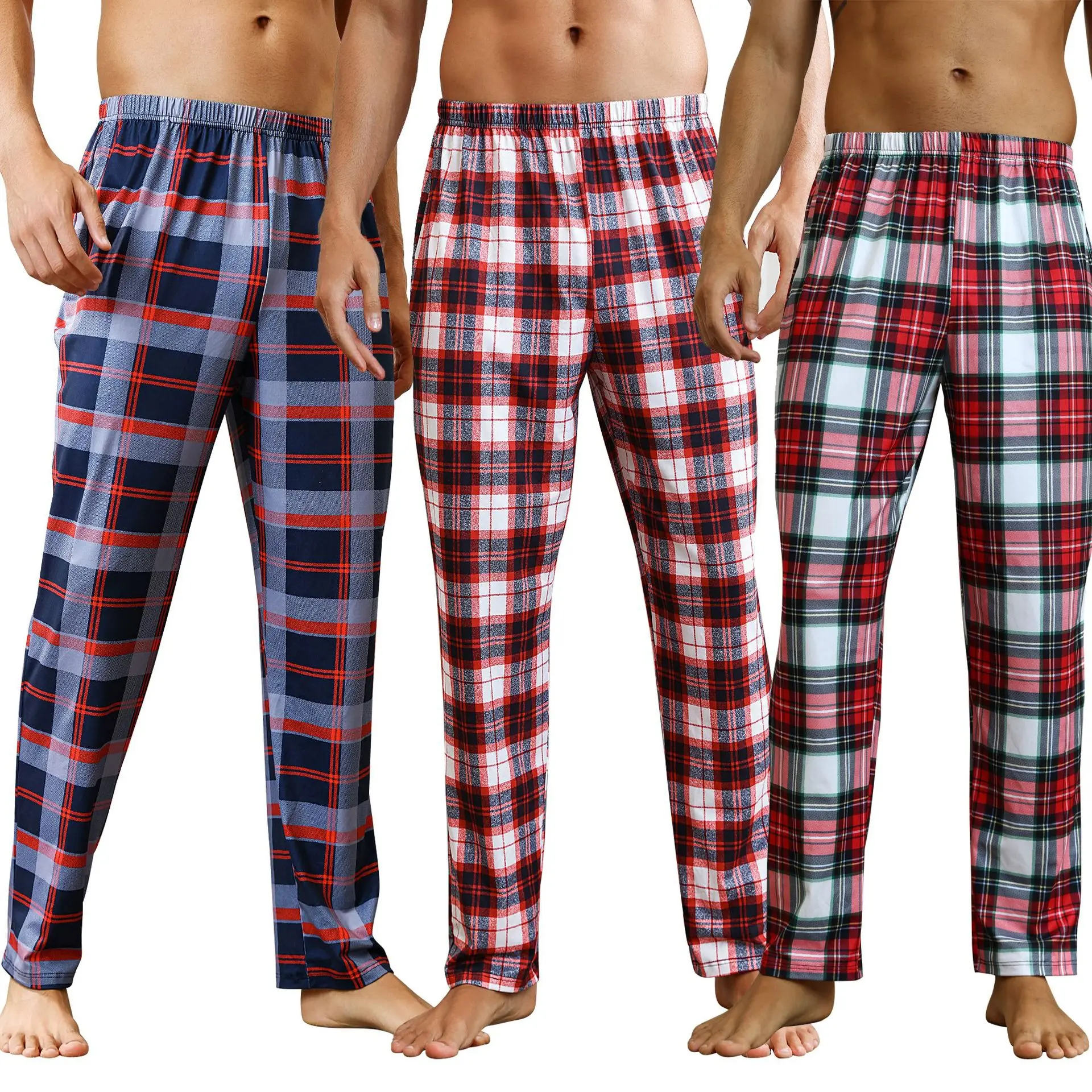 

Мужские осенние и зимние мужские пижамные штаны большого размера, клетчатые брюки с принтом, повседневные свободные прямые домашние штаны для сна, пижамные штаны