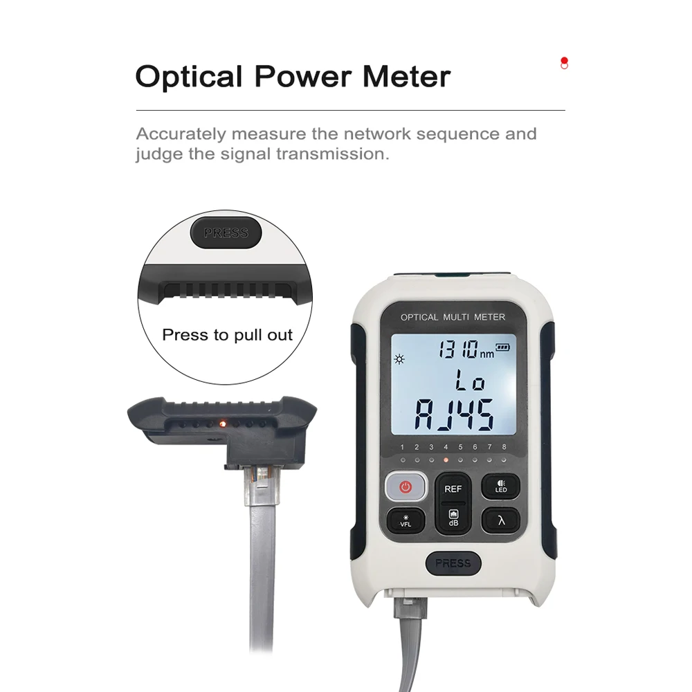 جهاز قياس الطاقة الضوئية المحمول خفيف الوزن 3 في 1، جهاز اختبار الشبكة عالي الدقة، شاشة رقمية، جهاز اختبار الألياف الضوئية مع ضوء LED
