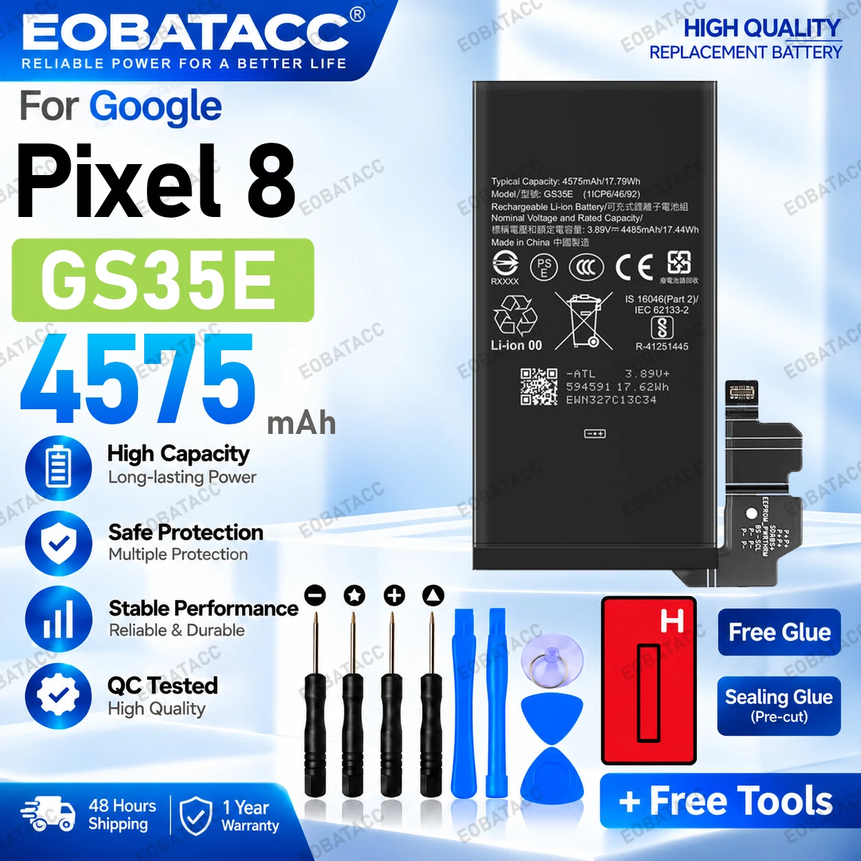 New High Quality Safe Durable GS35E Battery For Google Pixel 8 Replacement Long Lasting+Free Tools