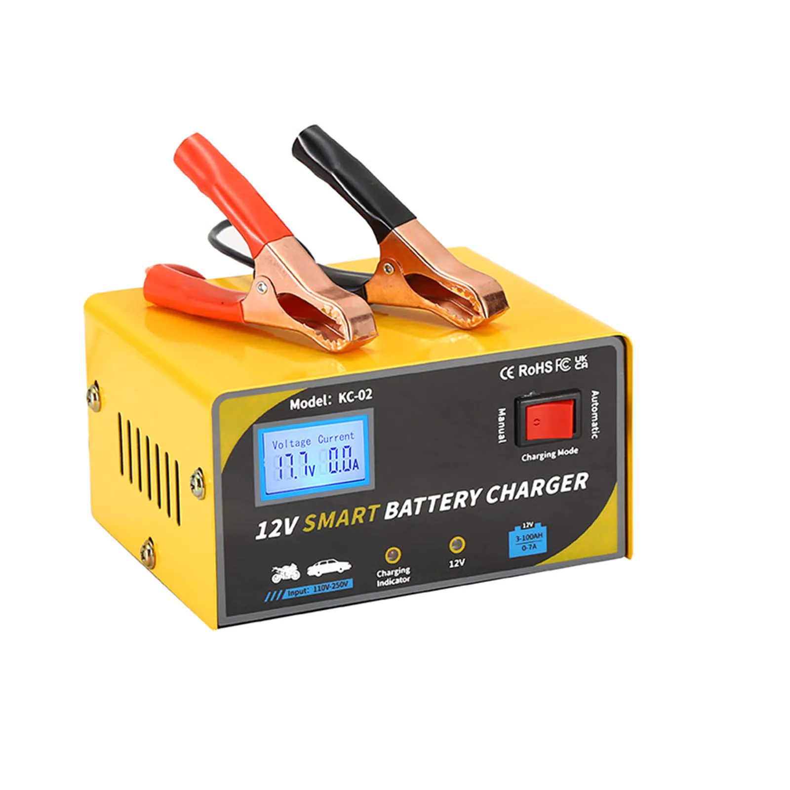 

Car Battery Charger 12V 3AH-100AH Black Yellow 110V-250V Input 12V 24V Output 12V 7A Current 170W Power 13*7*10.7cm Size ABS