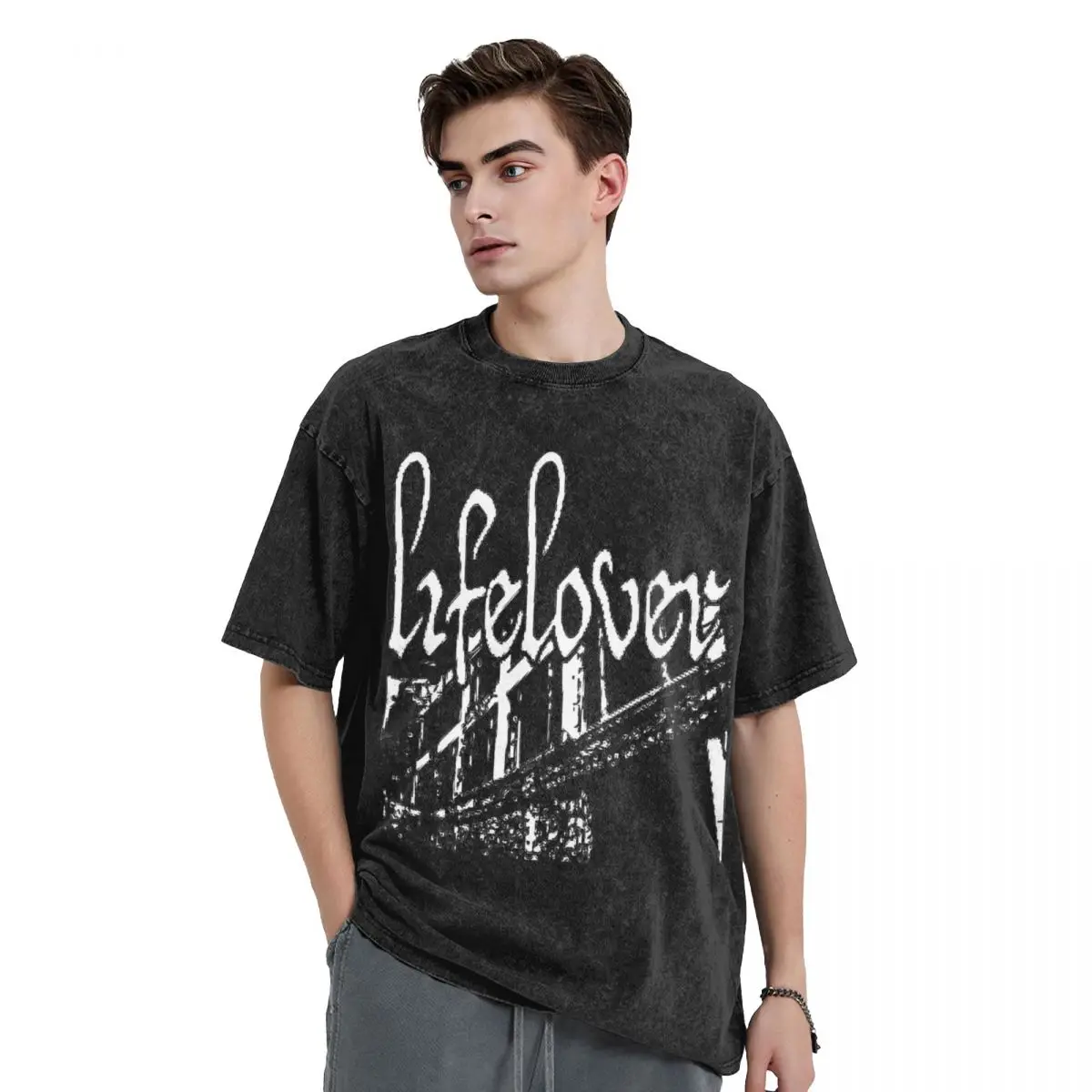 Washed T Shirt Lifelover Hip Hop Vintage T-Shirt Oversize Streetwear Short Sleeve Printed Tops Tees Men Women