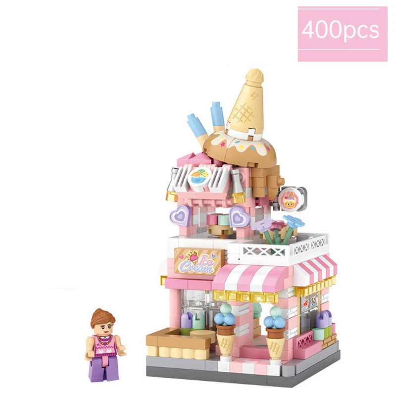 Stadt Street View Baustein Set DIY Eis Kaffee Blumenladen Modellbau Spielzeug ideal für Wohnkultur und Weihnachts geschenke – Detail 4