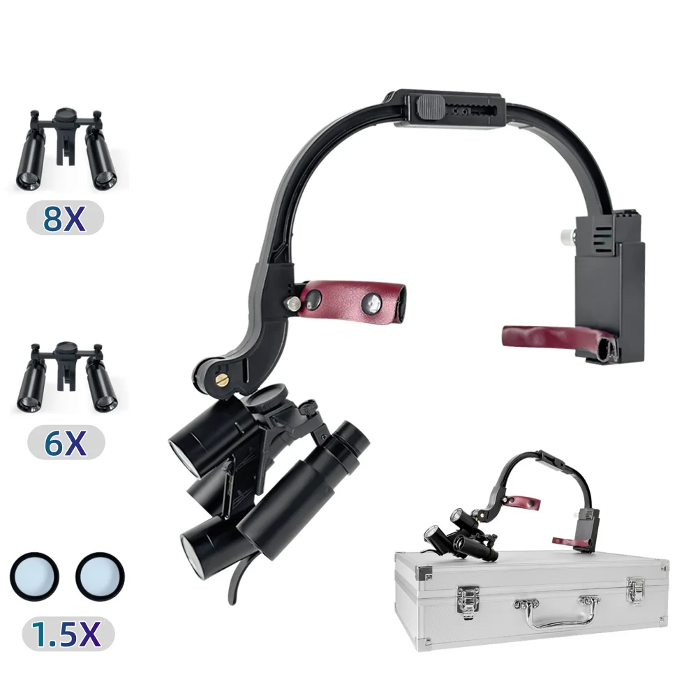 Стоматологическая бинокулярная лупа 8X 6X 1,5X увеличение бинокулярная лупа 5 Вт светодиодная фара стоматологическое хирургическое оборудование стоматологическая лупа