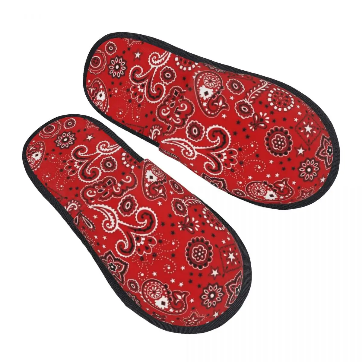 

Red Bandana Paisley Soft Scuff With Memory Foam Slippers Women Boho Bohemian Floral Texture Bedroom House Shoes