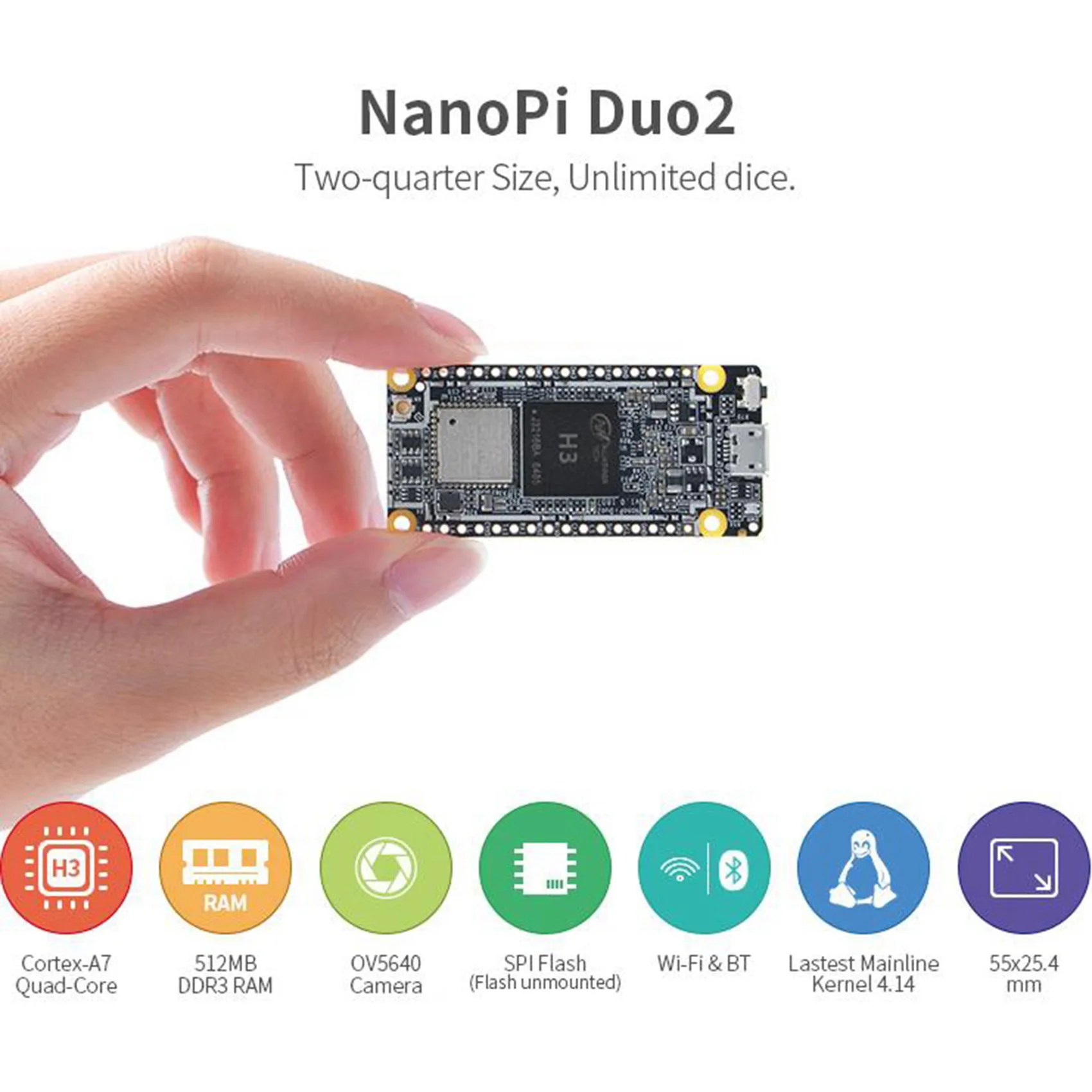 A19E-Nanopi DUO2 Developed Board 512M DDR3 Allwinner H3 Cortex-A7 Wifi Bluetooth Module Ubuntucore Iot Applications