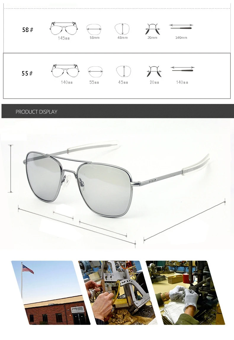 RE Sonnenbrille Mann Amerikanische Armee Militär Luftfahrt Pilot Sonnenbrille Gradienten Objektiv Frau Luxus Marke Vintage Titan Rahmen – Detail 8