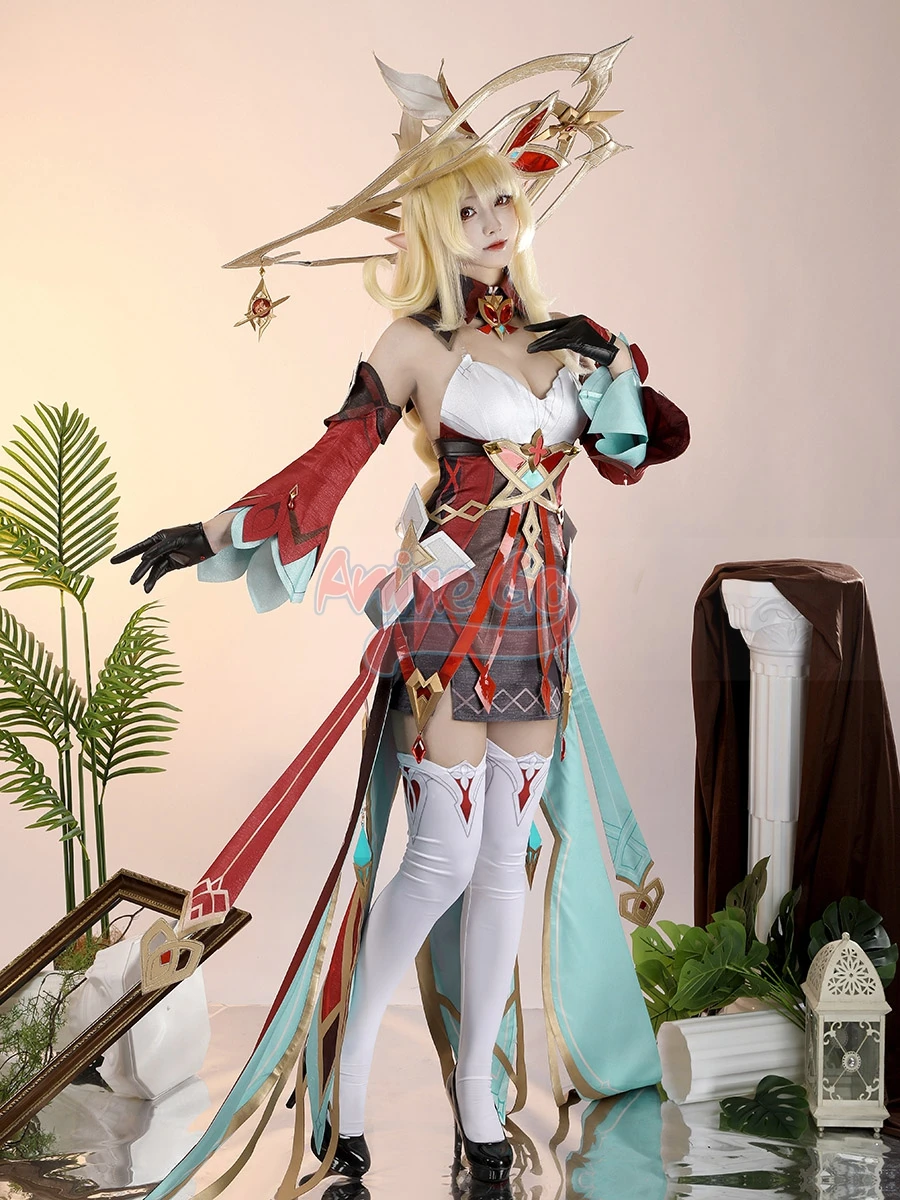 

Alice Genshin Impact Cosplay Costume Women Dress Outfit Headwear for Halloween Christmas Role Play