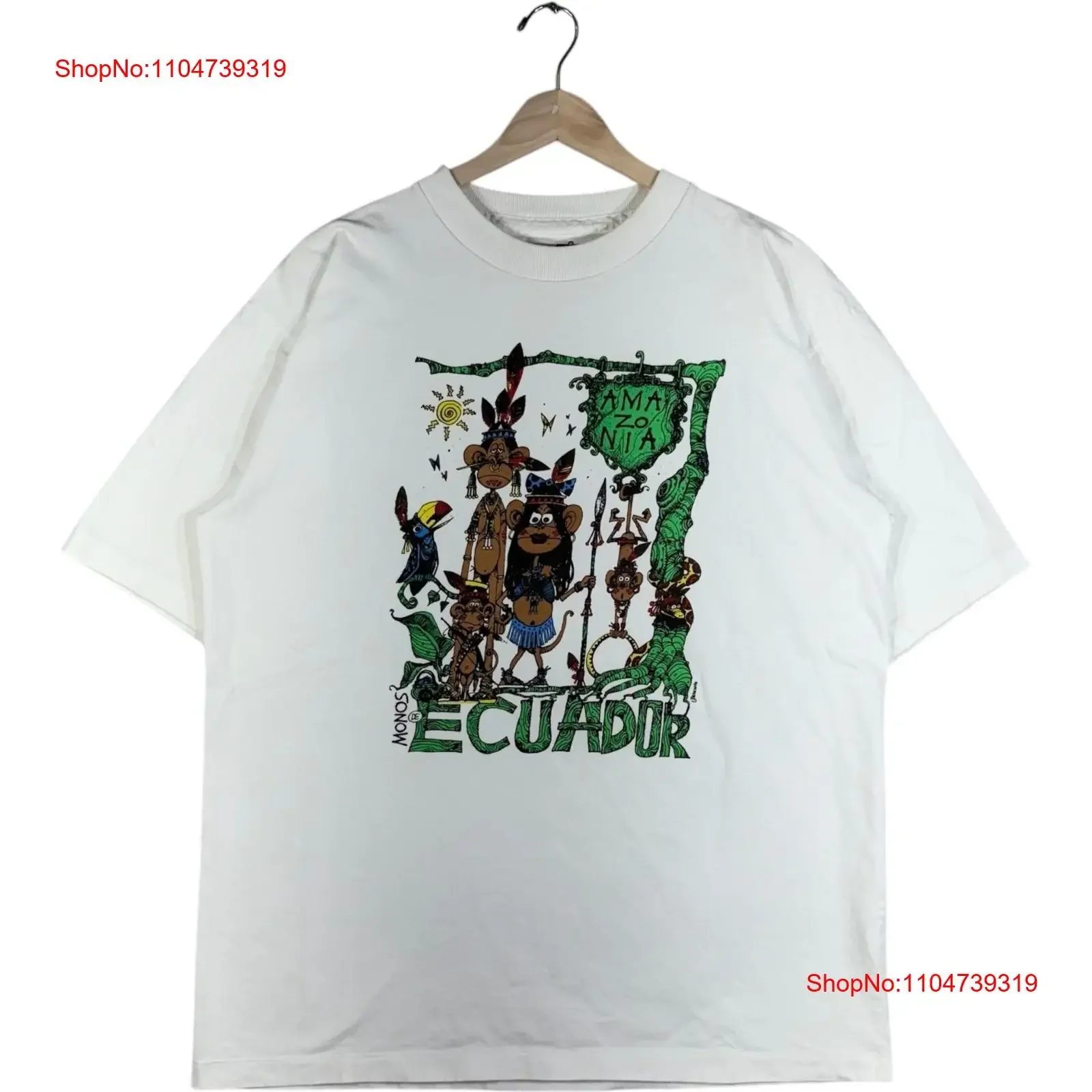 Camiseta Vintage de arte de dibujos animados de Amazonia Ecuador, camiseta blanca grande vintage lavada para hombre, Top para uso diario, Unisex, suave y ligeramente