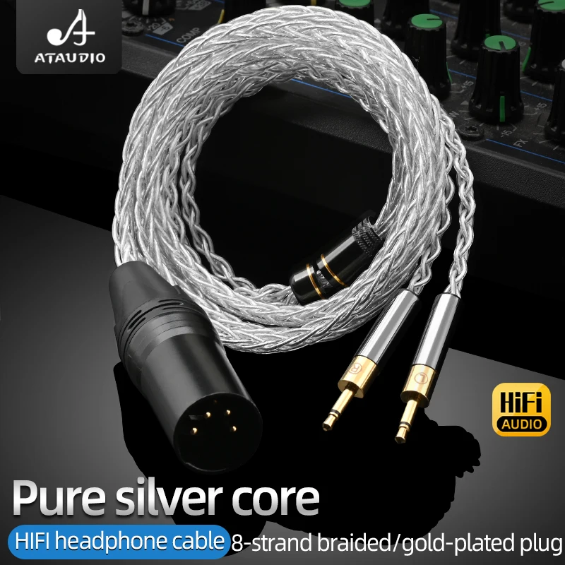 ATAUDIO HiFi HD700 Headphone Cable 8 Shares Pure Silver Shield Braided Earphone Cable for HD700 Headset