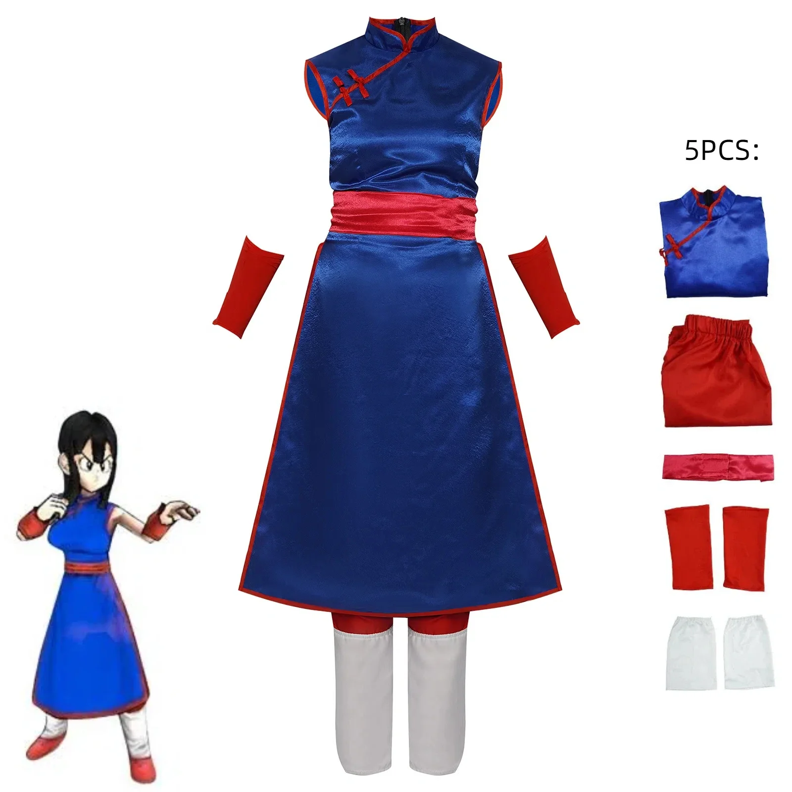 

Anime Chichi Cosplay Costume Chinese Style Blue Cheongsam Dress Top PantsChichi Combat Uniform Halloween Role Play Women Outfit