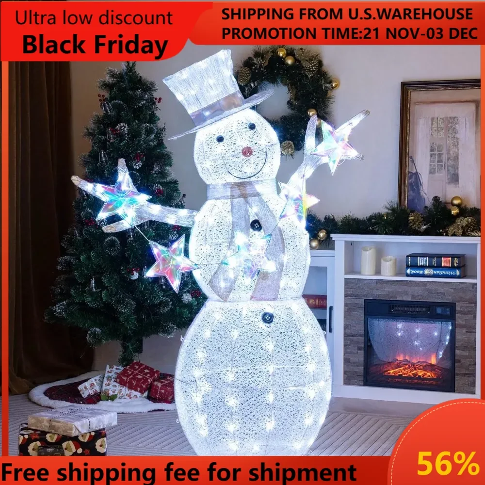 5 FT Lighted Snowman, Christmas Outdoor Decoration with Hat, Scarf & Stars, Zip Ties & Ground Stakes, Pre-Lit Xmas Snowma