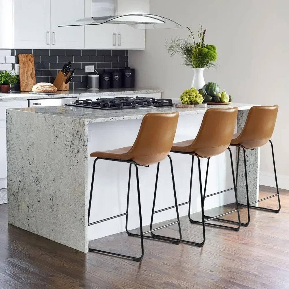 

Bar Stools ,Counter Height Bar Stools with Back, Modern PU Leather Stools with Metal Leg and Footrest