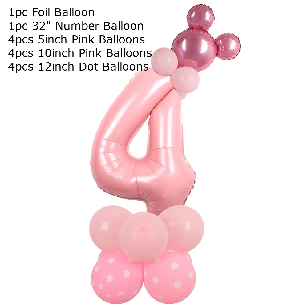 14pcs Disney Pink Minnie Foil Balloons Set ragazze regali di compleanno decorazioni per feste età 1 2 3 4 5 6 7 8 9 numero Globos forniture