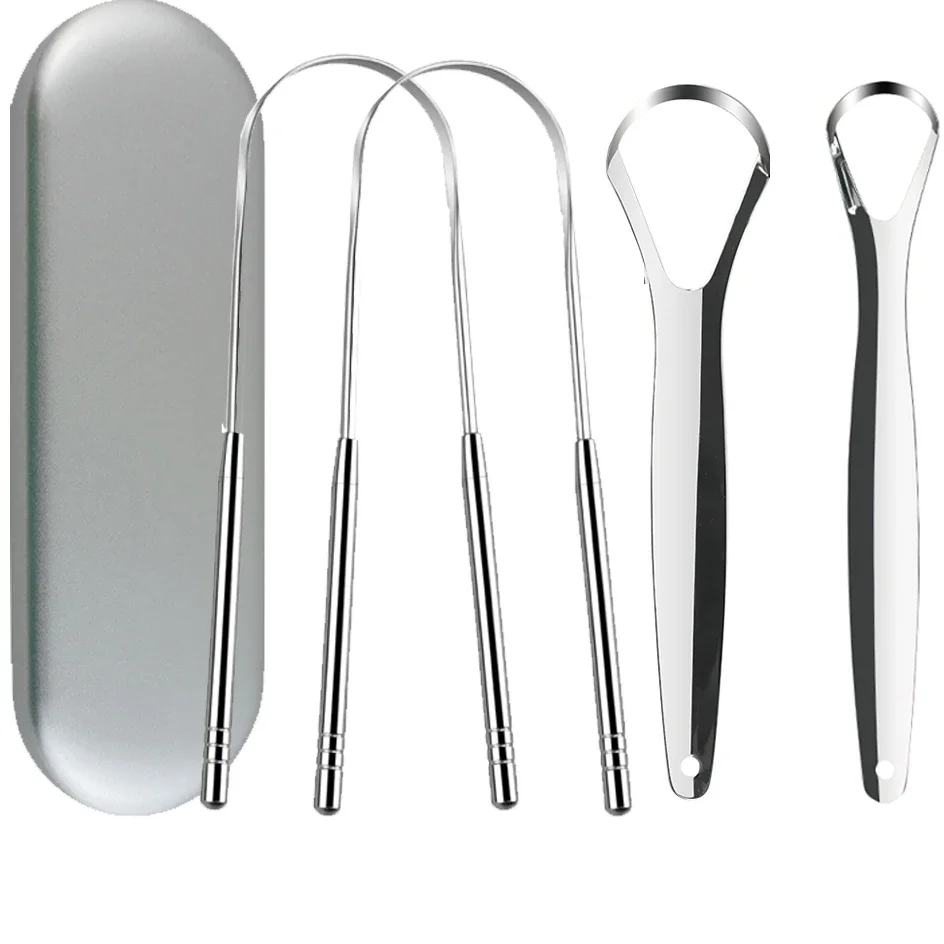 4-teiliges Zungenschaber-Set aus Edelstahl, Werkzeug für Mundhygiene für Erwachsene, Zungenschaber, reiniger, waschbarer Zungenbeschichtungsschaber