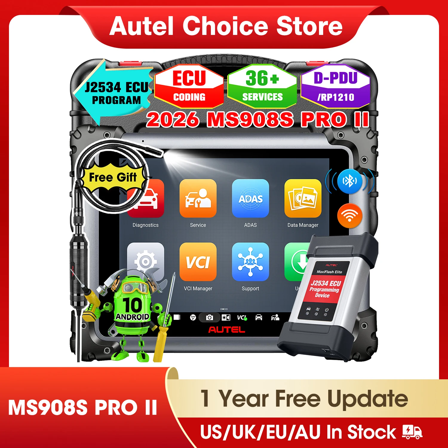 Autel MaxiSys MS908S Pro II OBD2 Automotive Scanner J2534 ECU Coding&Programming VAG Guided Car Diagnostic Tool Upgraded of MK908P II/MS908S Pro