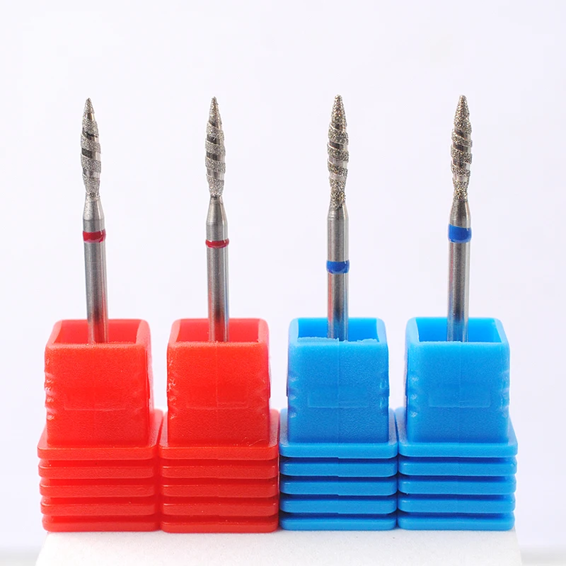 Broca para uñas de diamante con llama Tornado, cortadores de manicura, accesorios de taladro rotativo, herramientas de fresas para uñas en espiral, 2 uds.