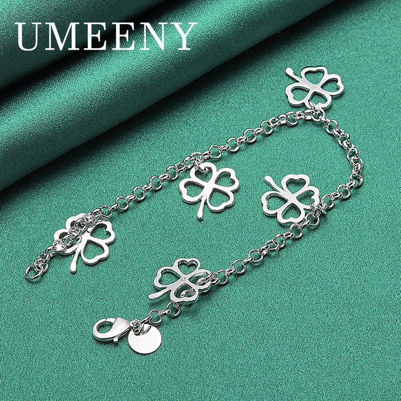 

Luxury 925 Sterling Silver 8 Inch Exquisite Hollow Four Leaf Clover Bracelet Women Wedding Fashion Jewelry Gift