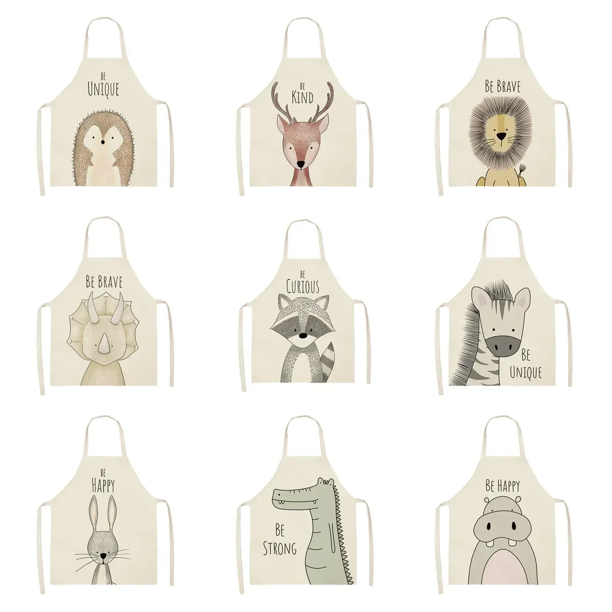 Kitchen Cooking Apron Animal Print Aprons For Lion Elk Bear Fox Women Sleeveless Biking Bibs Pinafores Children Apron Home Bib