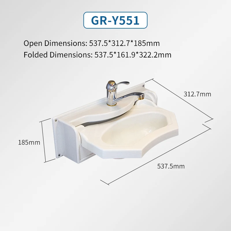 Lightweight Flexible Acrylic Modern Wall-Mounted Motorhome RV Bathroom Folding Sink for Vehicle Marine Use