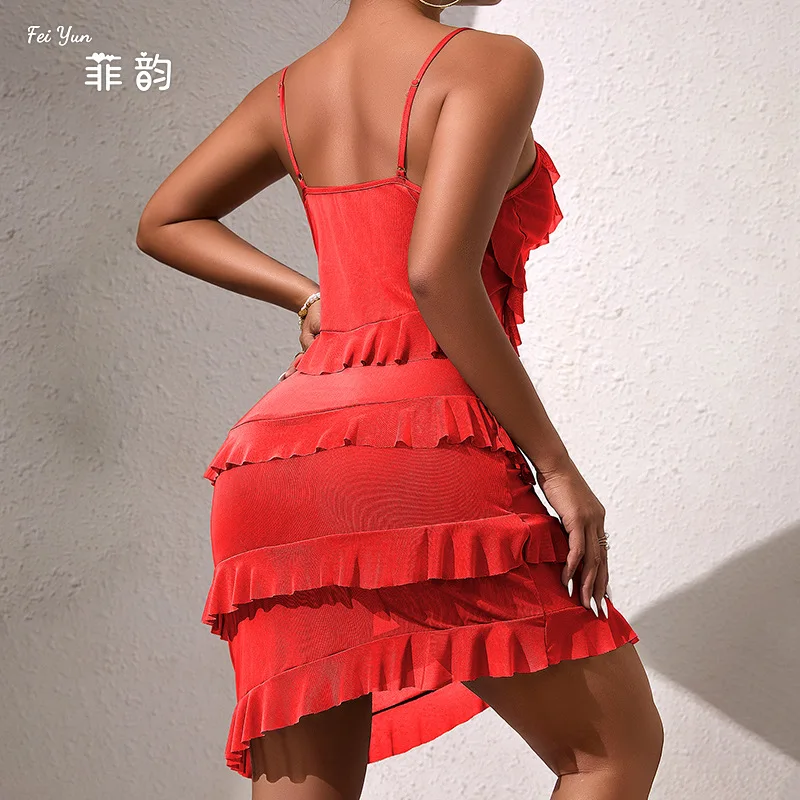 Sexy plissado guarnição deslizamento vestido feminino em camadas bainha sem mangas mini vestido de tiras camisola bodycon renda guarnição sleepwear vestido de festa