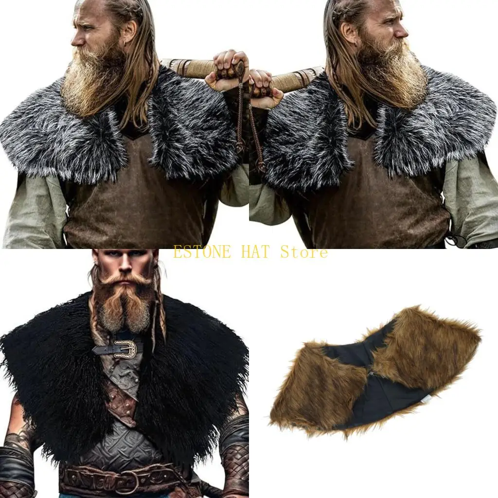 

49MF Викинги, воротник из искусственного меха с пряжкой, средневековый рыцарь, накидка на плечи, накидка воина, шаль, Ренессанс,
