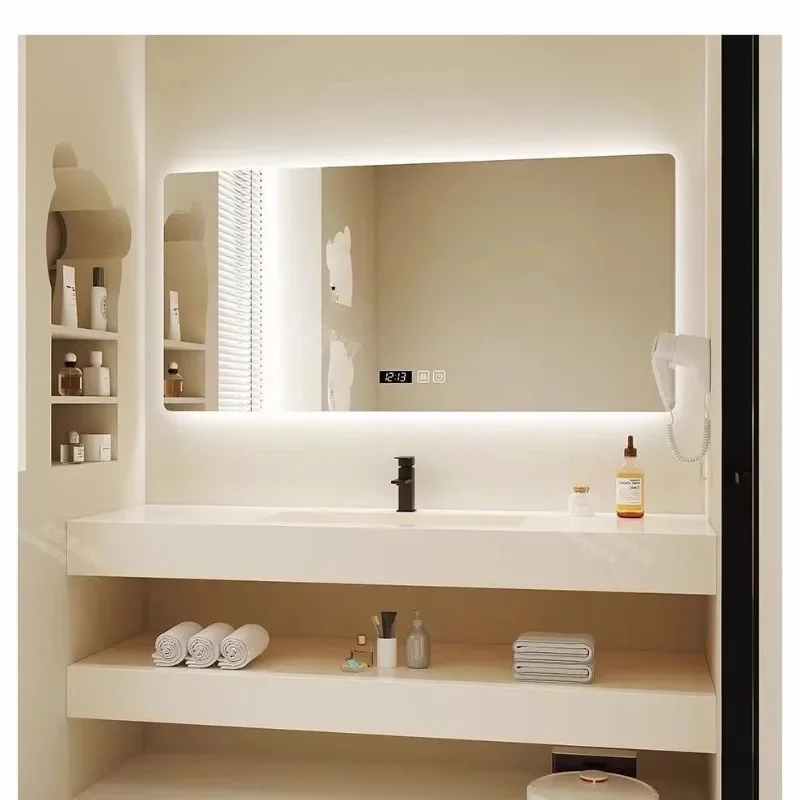 Double-layer rock slab wash basin bathroom cabinet ceramic seamless wash basin combination