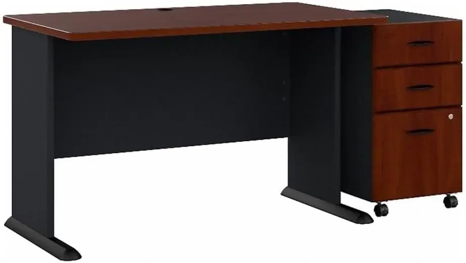 Furniture Series A 48W Desk with Mobile File Cabinet in Hansen Cherry and Galaxy