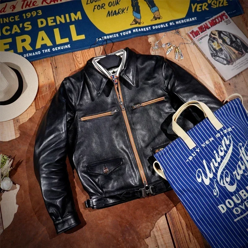 

Classic Hartmann Oil Wax Plant Tanned Horse Leather Coat for Men's Short Bomber Jacket Slim Fit Jacket