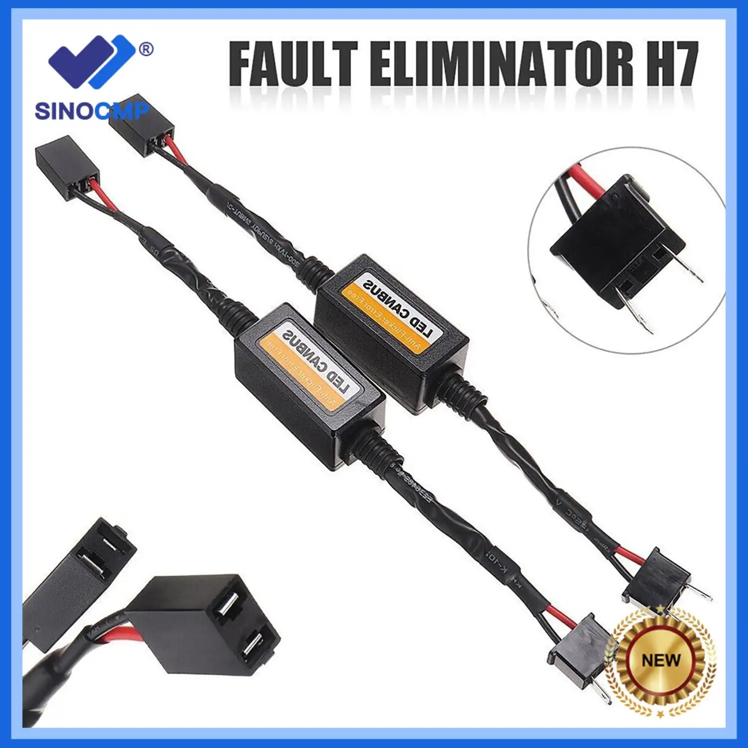 2pcs New H7 Headlight LED Canbus Decoder Canceller Error Free Resistor Anti-Flicker DC 9V-16V 30CM Black