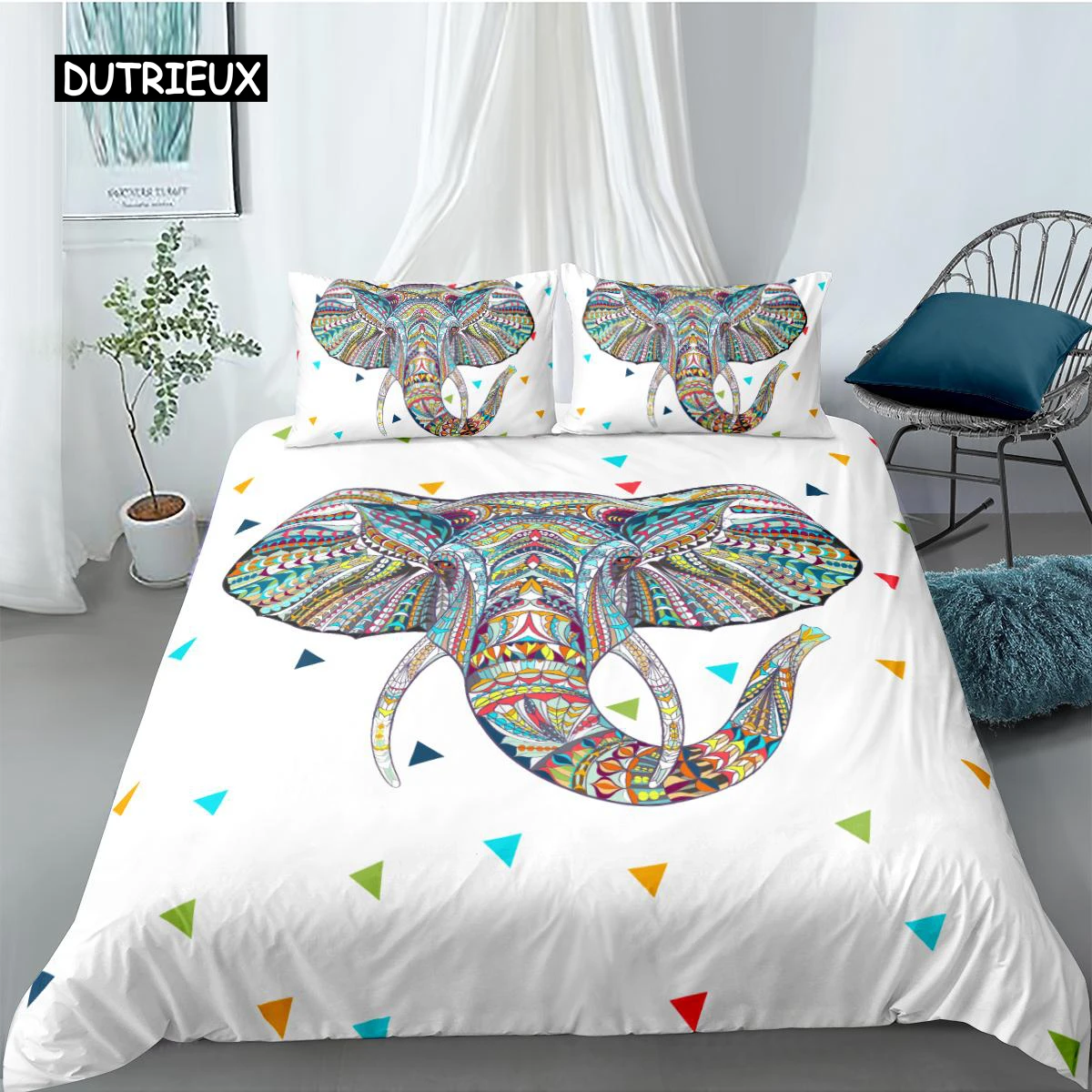 

Elephant Duvet Cover Set Bohemian Style Decorative Quilt Cover Set Soft Microfiber Double Queen King Size Polyester Bedding Set