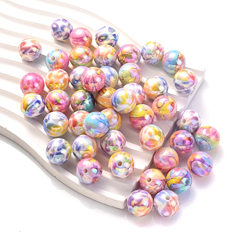 10Pcs/pack Illusory Color Aurora Acrylic Beads Colorful Spacer Loose Beads for Diy Keychain Phone Chain Making Accessories