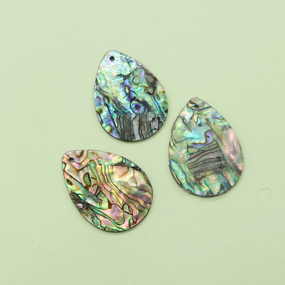 Retro Natural Colorful Abalone Shell Pendant Water Droplet Flat Shell Pendant Suitable DIY Jewelry Necklace Accessories 25x35mm