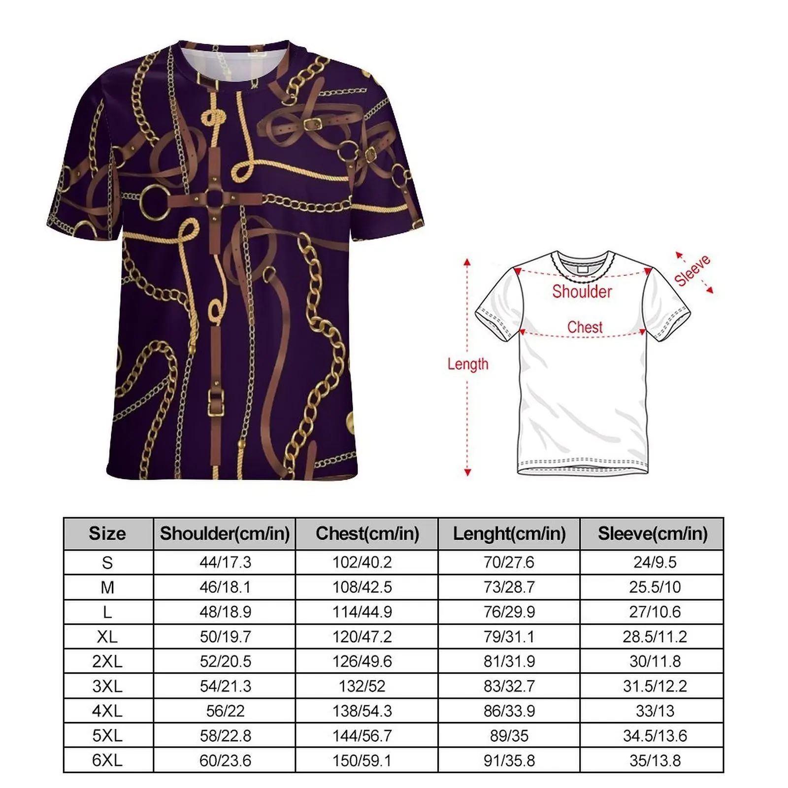 Oversized T-Shirt Original Jewelry Chains T-Shirts Belts Print Funny O Neck Tee Shirt Mens Vintage Printed Tees