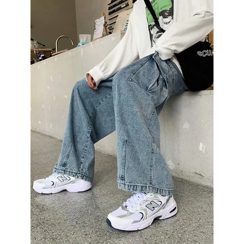 だぶだぶのジーンズメンズオーバーサイズストリートファッションワイドレッグカーゴパンツヒップホップ原宿マルチポケットデニムパンツブラックブルー