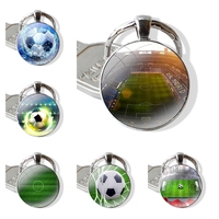 Glass Metal Pendant Key Chain Classic Men Women Key Ring Accessories Jewelry Gifts Soccer football field Cute