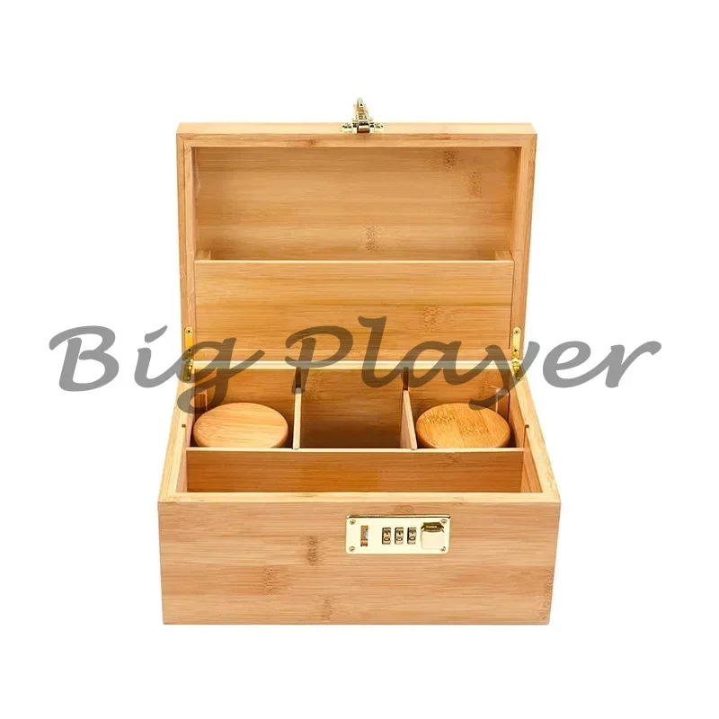 New Bamboo Storage Box with Lock Movable Rolling Tray Tea Cigarettes Operationed Trays Cut Tobacco Reel Handmade Large Stash Kit