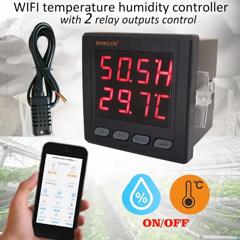KONLEN WiFi Thermostat Remote Temperature Humidity Controller for Home Brewing Fermentation Breeding Incubation Greenhouse-ABS