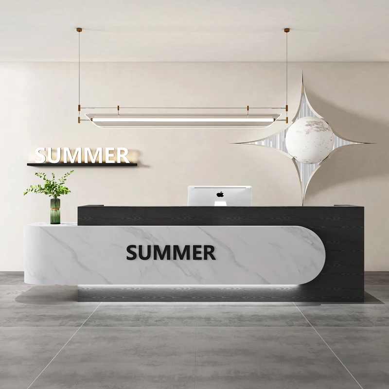 مكاتب الاستقبال الذهبية الخضراء الفنادق الحلاق الأسود الكلاسيكي الفاخر مكتب الاستقبال الملابس البيضاء Bancone Per Negozio أثاث المكاتب #5