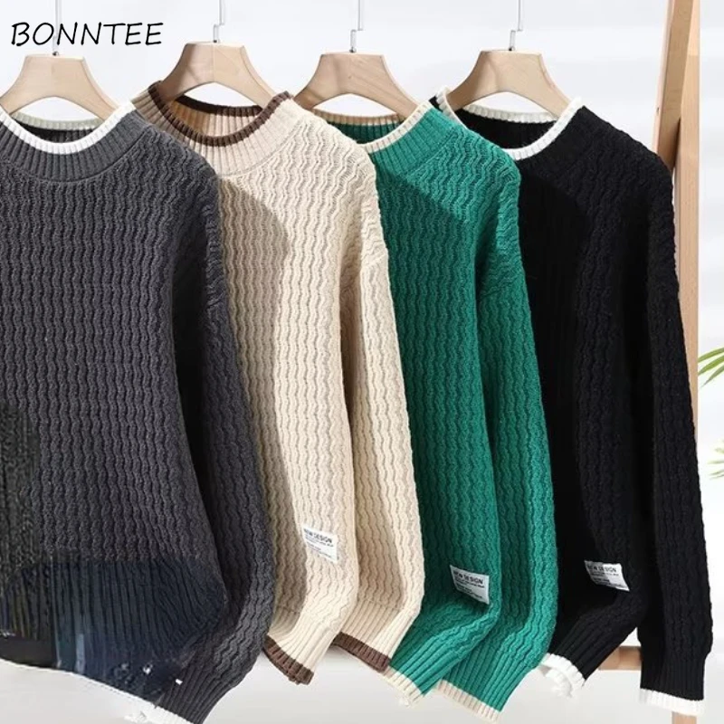 

Пуловеры со вставками, мужские осенне-зимние теплые уютные свитера, универсальные мешковатые модные уличные костюмы, винтажные красивые Sueter Hombre на каждый день