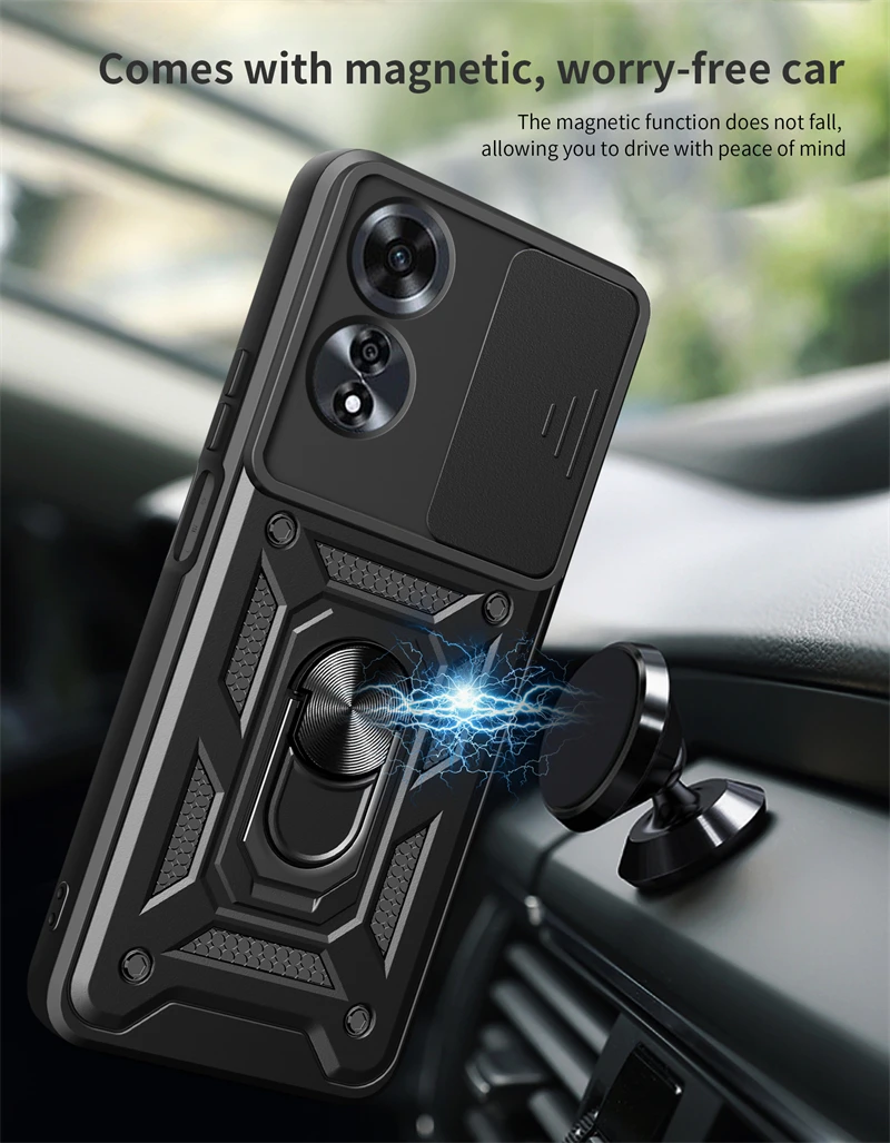 For OPPO A60 Case  Slide Lens Protect Shockproof Armor Phone Cases For Oppo A60 4G OPPOA60 A 60 CPH2631 Ring Holder Back Cover