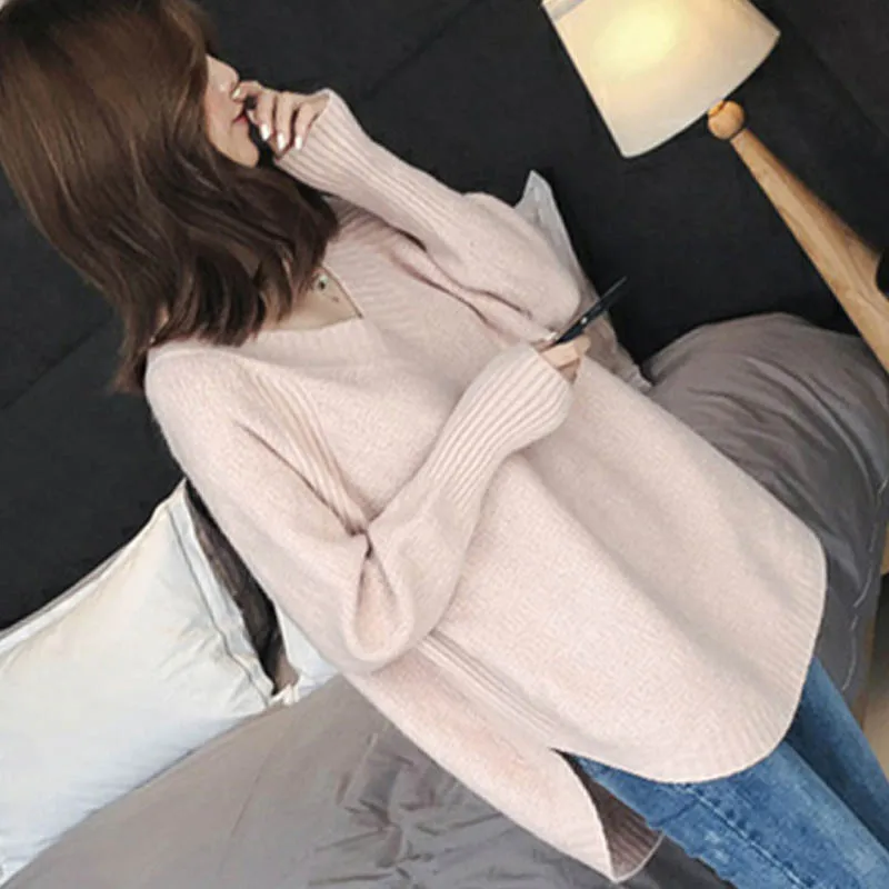 เสื้อสเวตเตอร์ผู้หญิงคอวีสีชมพูอ่อนหวานและอ่อนโยน เสื้อสเวตเตอร์แขนยาวแบบสวมหัวหนาและอบอุ่นสำหรับฤดูใบไม้ร่วงและฤดูหนาว 10