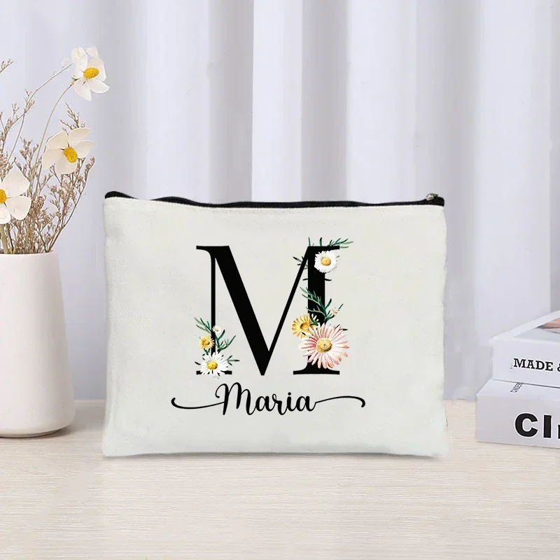 Custom Name Makeup Bag for Women Floral Travel Cosmetic Organizer Toiletry Storage Bag Bachelor Party Wedding Gift Handbag