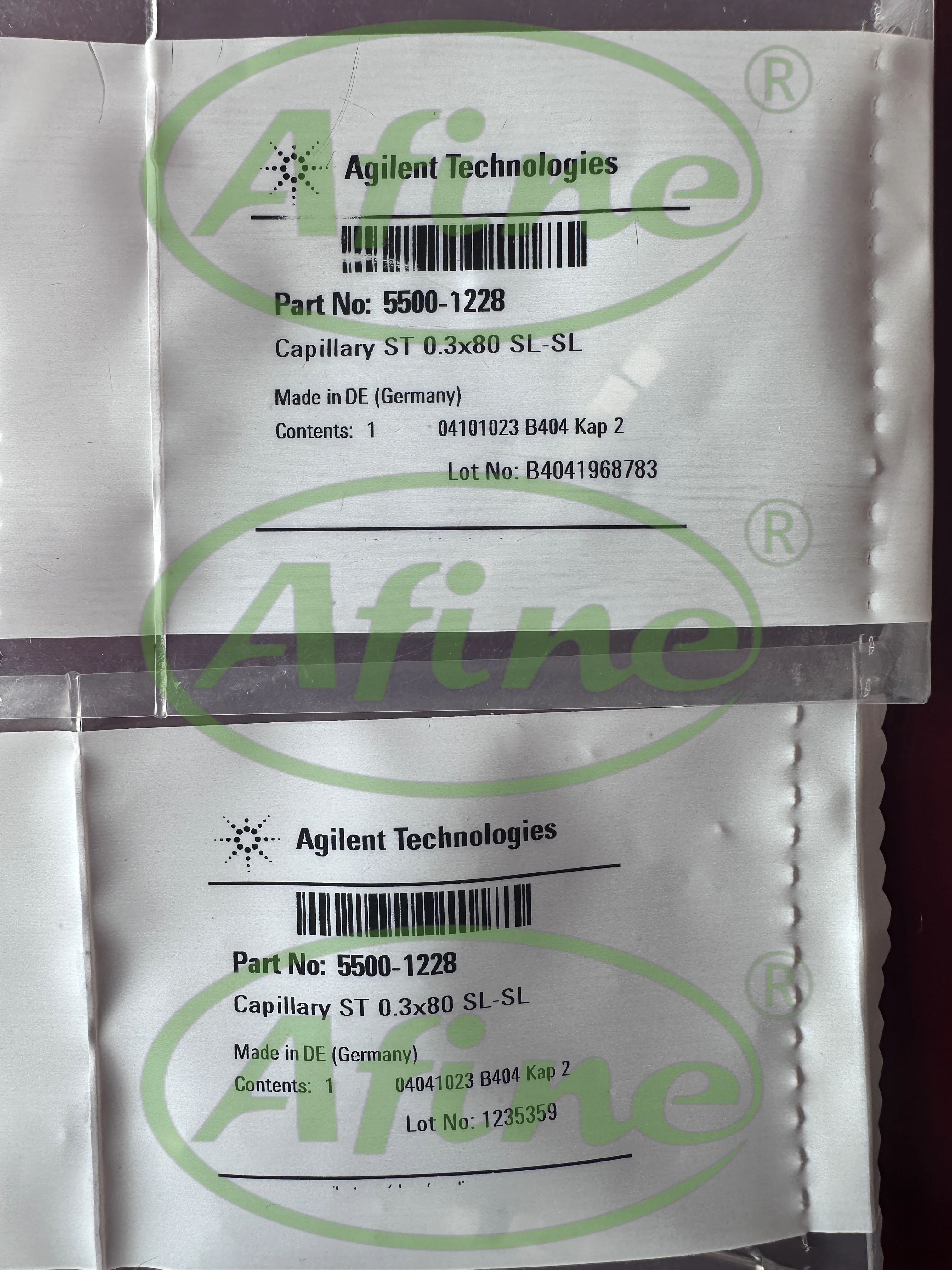 

AFINE Agilent Capillary Stainless Steel, SL/SL ps/ps: 5500-1228 (0.3 x 80 mm) and 5500-1240 (0.17 x 105 mm)