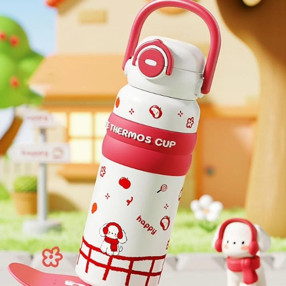 كوب معزول مزدوج للمشروبات بسعة كبيرة مع مقبض كوب بقشة كرتوني مانع للتسرب 620 مللي زجاجة معزولة بالفراغ