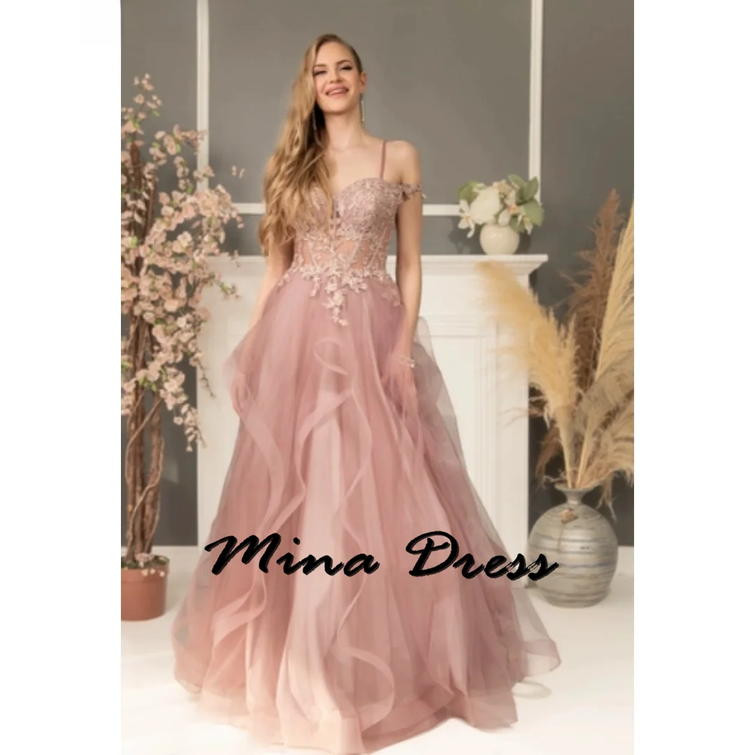 Mina Customized Backless Dresses Gala Dresses Woman 2024 for Party Noodle Strips Sleeveless Ball Gowns Embroidery Layered Prom