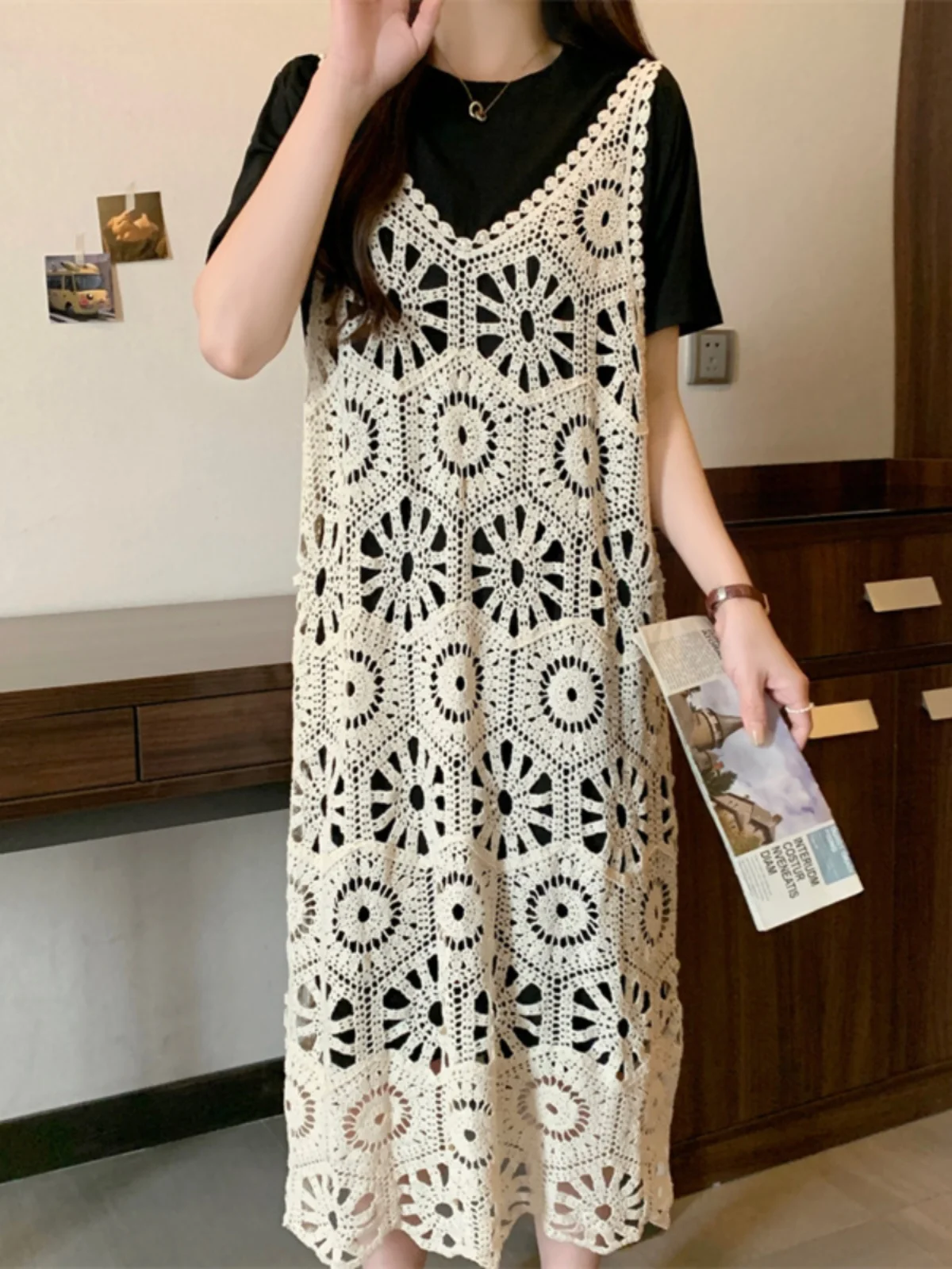 T-shirt effet minceur Dr Combo évider gilet à bretelles tricotées femmes été Design Sense ort Sve rond Ne deux pièces...