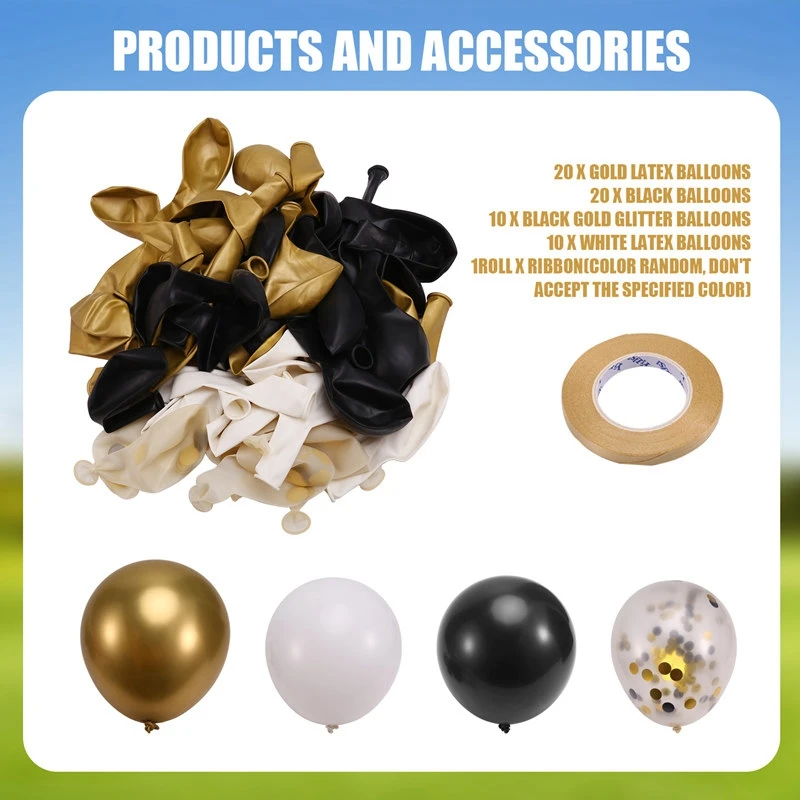 Black And Gold Balloons, 67Pcs 12 Inches Black White And Gold Confetti Balloons For Birthday, Wedding,New Year