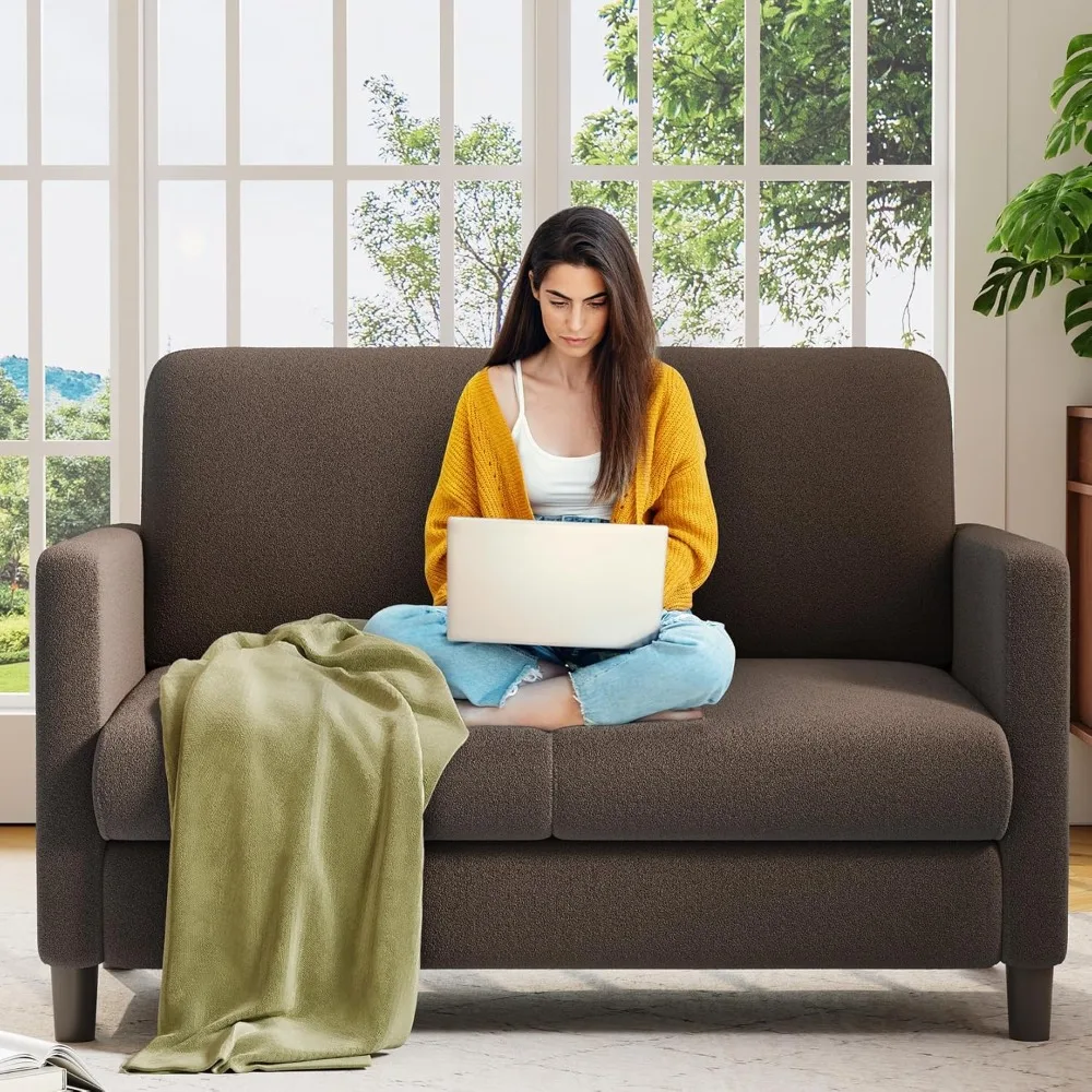 أريكة Loveseat، 51 مقعدًا حبًا، مقعدًا صغيرًا مريحًا للمساحات الصغيرة، أريكة إعداد خالية من الأدوات لغرفة النوم، أريكة خشبية بالكامل #1